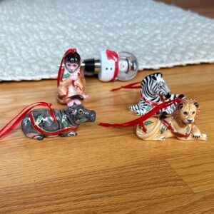 Lynn Chase 2005 Porcelain Animal Ornament Set with free wine stopper!